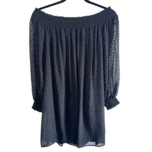 Mahina Dress Black Swiss Dot Off Shoulder Mini Sz Small D15186DIZ Beach Summer